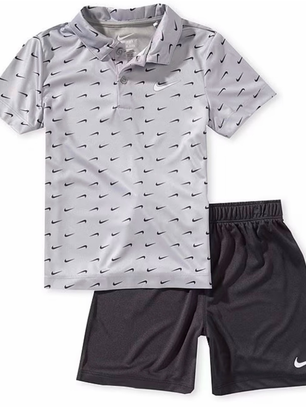 Boys Short-Sleeve Swoosh-Printed Polo Shirt & Solid Shorts Set